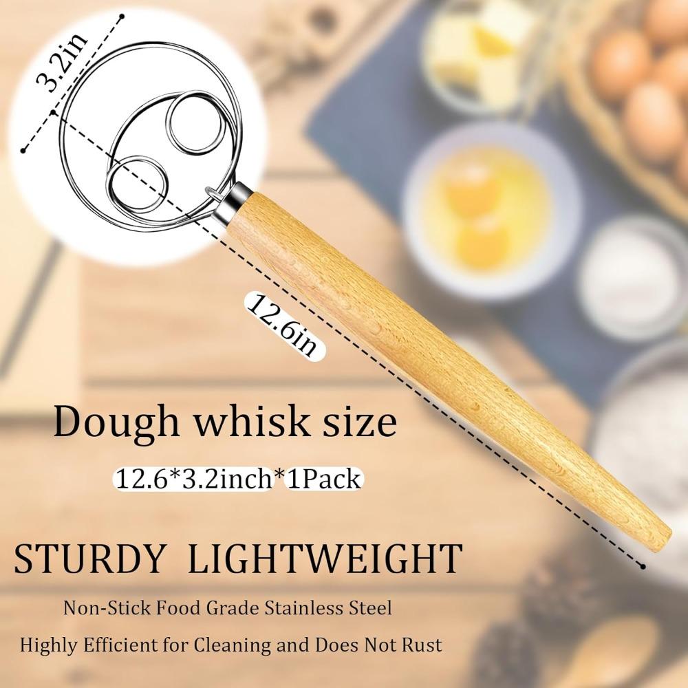 1Pcs Bread Beater Wooden Handle  Stainless Steel Ring Cake Pizza Pastry Biscuit Yeast Baking Dough Mixer Baking Supplies