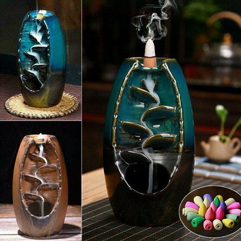 Waterfall Ceramic Backflow Smoke Incense Burner Censer Holder Home Gift Decor