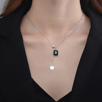 Vintage Geometrische Quadrat Anhänger Halskette Für Dame Party Zubehör Coole Quasten Halskette 925 Silber Kette Weiblichen Schmuck