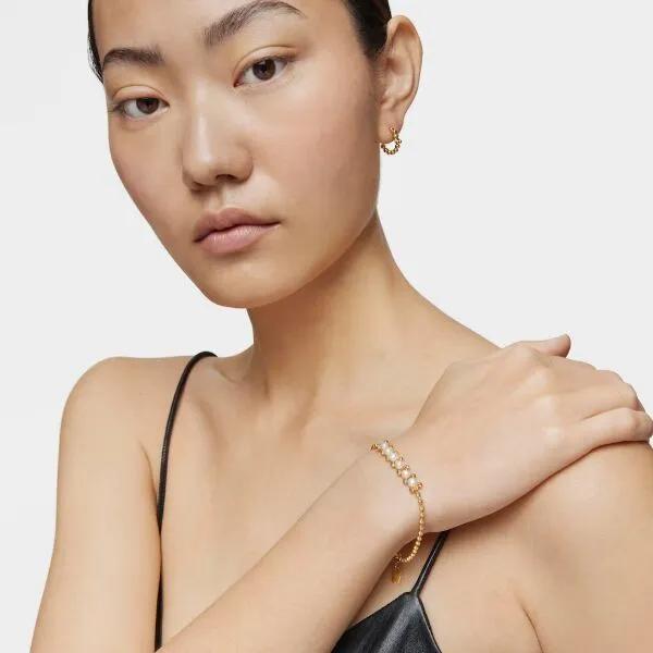 [TOUS] 18K Gold Vermeil Silver Gloss Pearl Chain Bracelet 1004104100