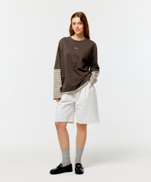 DEPOUND Striped Layered Logo T-Shirt [Brown]