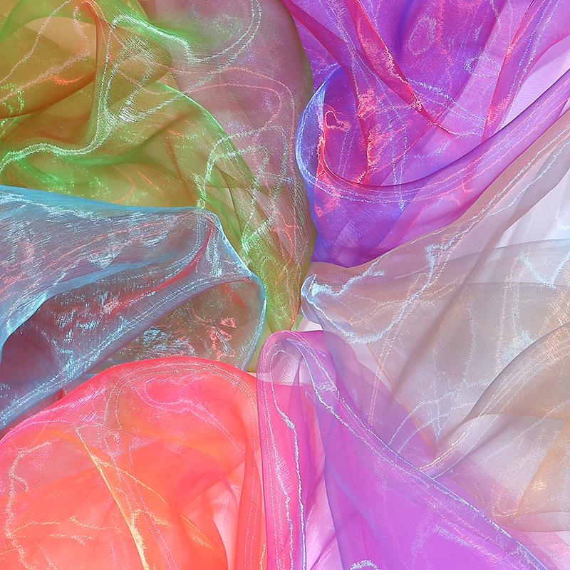 "Farbverlauf Zweifarbiges Organza-Gewebe mit Fantasy-Perlen- & Glasgarn für Kleidung und Röcke"