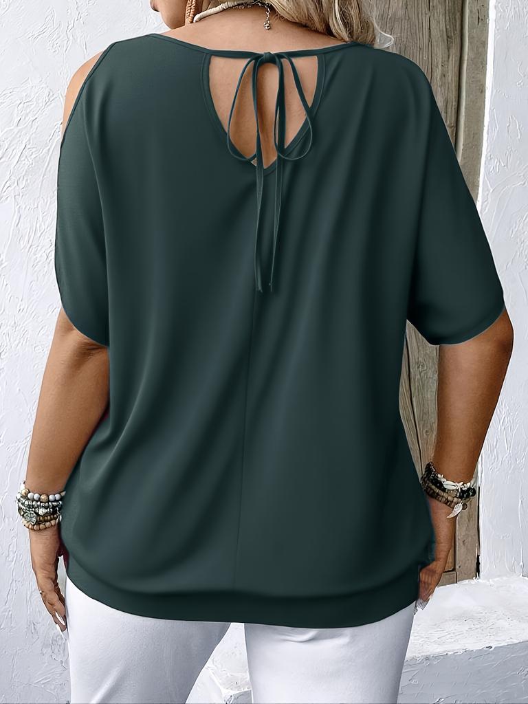 Women's Round Neck Elegant Off-Shoulder Tie-Back Print Top