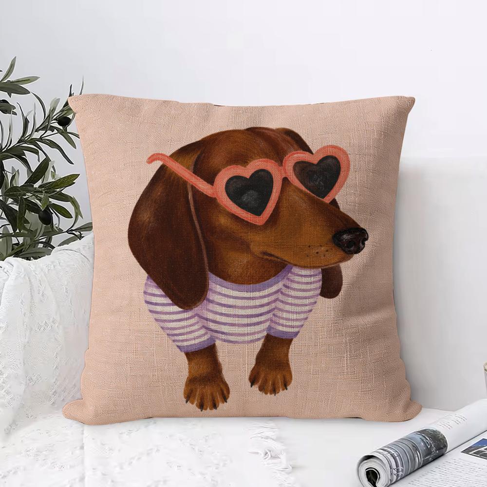 Artistic Dachshund Cushion Cover Eco Linen Pillow Case  DoubleSided Print Breathable  Durable Hidden Zipper Home Decor Gift