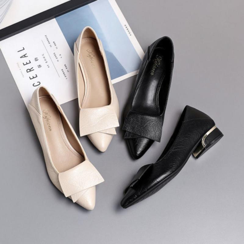 Women's Soft Leather Sole Thick Heel Spring and Autumn Mid-heel Versatile Work Shoes Casual Shoes