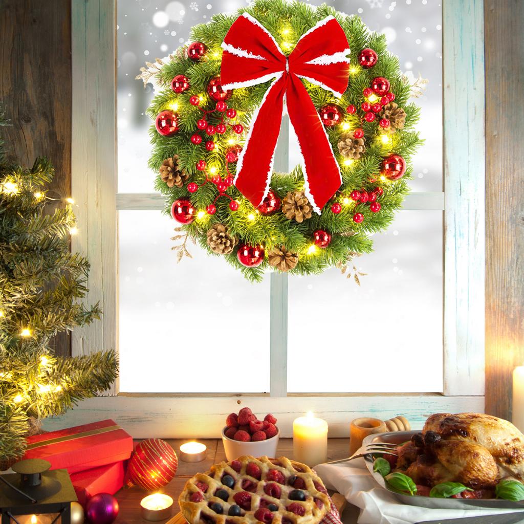50cm Xmas Wreath Artificial Decorative Front Door Hanging Wreath with Light for Holiday Home Decor Type A