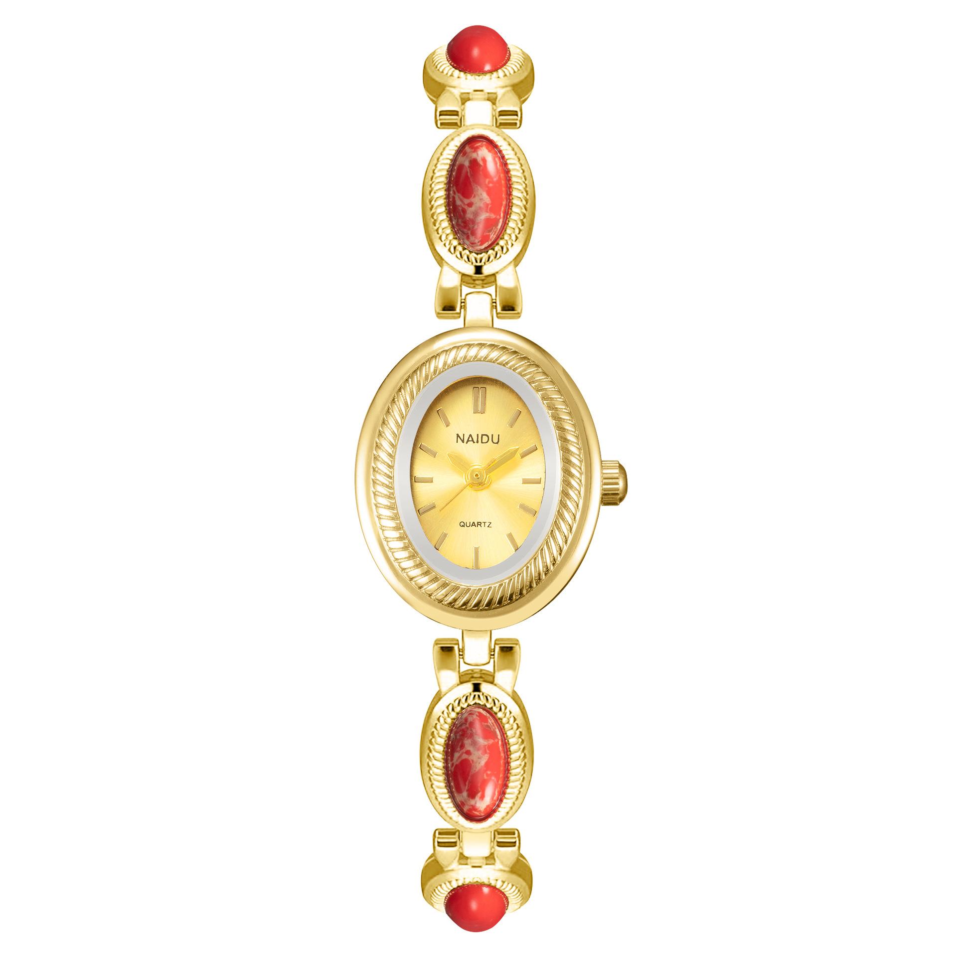 Женские винтажные часы с цветными драгоценными камнями, ювелирный браслет, наручные часы красный