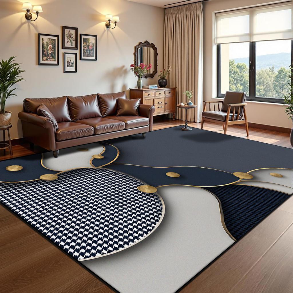 Covor Albastru Modern Abstract pentru Sufragerie, Dormitor Nordic, Covor Antiderapant, Catifea Scurtă, Covoraș Personalizabil, Lavabil