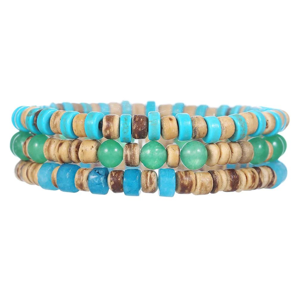 Best-selling Multi-layer Buddha Wood Bead Bracelets Sets Men's Retro Style Multi-layer Elastic Thread Adjustable Wooden Bracelet