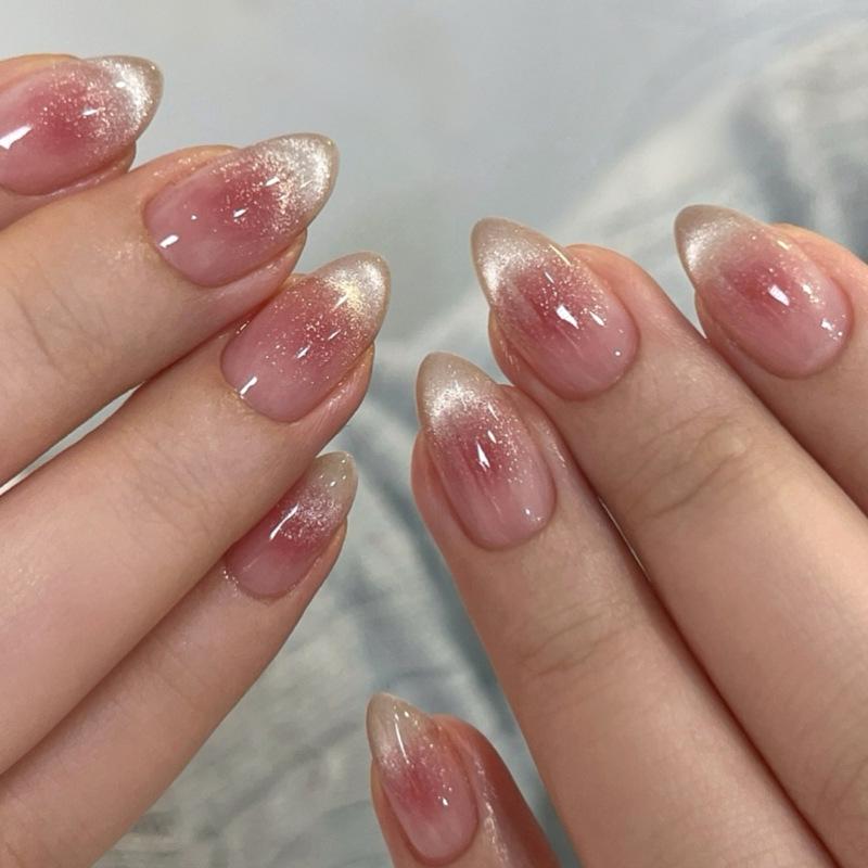 Le Fan Polka Dot French Wearable Short Almond Flower Bow Nail Art Tips False Nails