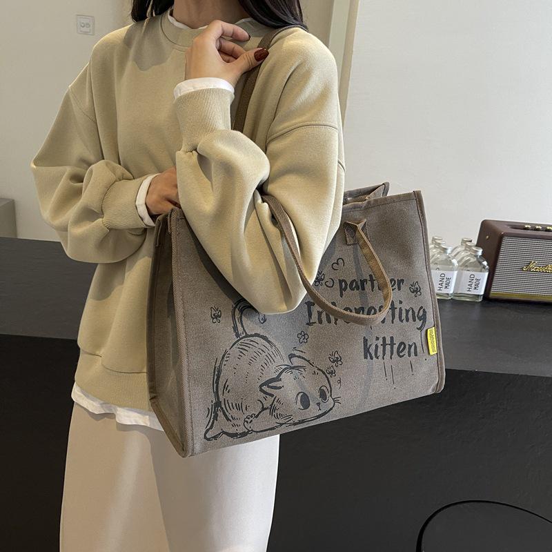 

2025 New Women s Large Canvas Tote: Japanese Cartoon Shoulder & Handbag