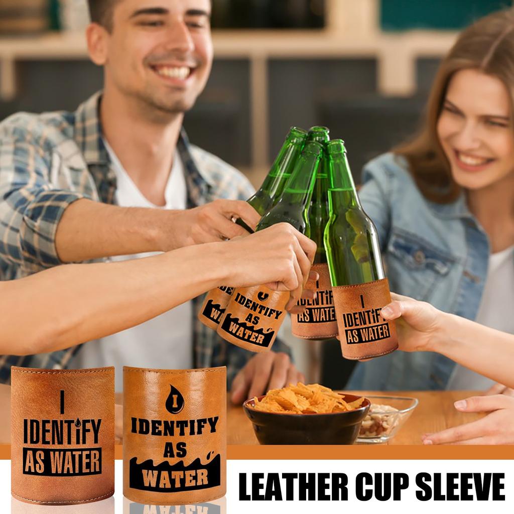 Leather Can Cup Cover, Leather Cover, Outdoor Chilled Beer Bottle Cover, Black Printed Waterproof Cola Bottle Cover