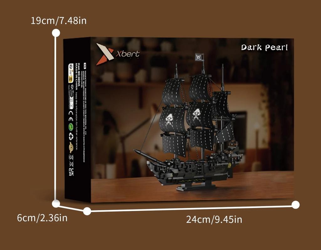 Sail Warship MOC Bricks Puzzle Toys Pirate Ship Building Model Kit Black Sailboat Blocks With Base DIY Decor Adult Gift