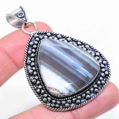 Natural Owyhee Opal Gemstone Handmade 925 Sterling Silver Pendant 2.52" T1r98