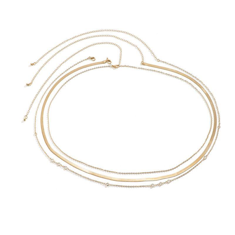 

3-Piece Crystal Flat Snake Bone Chain Waist Chain Set, European and American Trendy Sexy and Stylish Minimalist Accessories to Match Dresses Gold