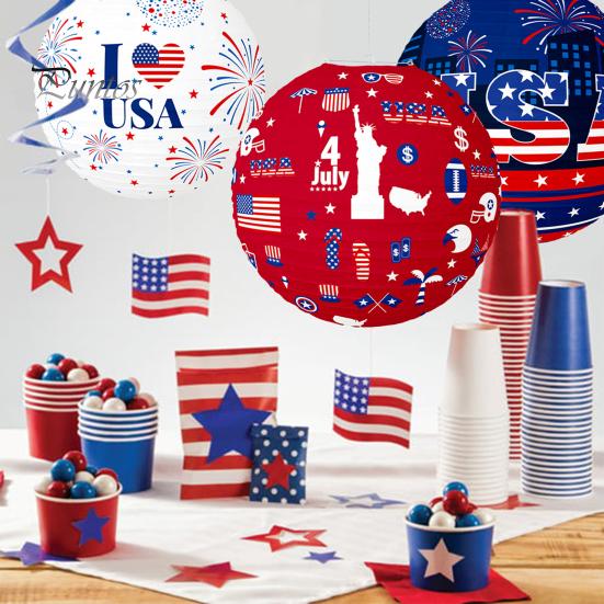 Paper Lantern Festive Independence Day Decoration USA Themed Pattern Hanging Paper Lantern Party Home Decor