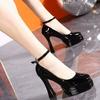Coarse Heel Single Shoes Patent Leather Spring and Autumn Thin Super High Heels Shallow Mouth Waterproof Table  Small People Increase Height 