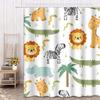 Shower Curtain Safari Animals With Cute Hippo Crocodile Lion Elephant And Giraffe In Childish Style Waterproof Polyester Fabric