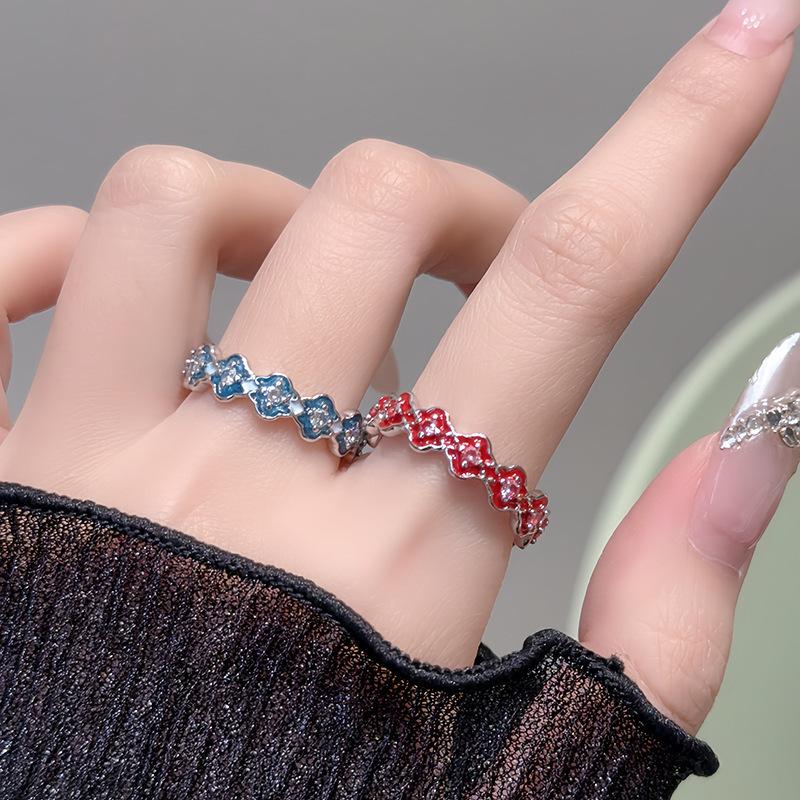 High-End Drip Oil Opening Ring Niche High-End Light Luxury Line Blue Fashion Personality Ring