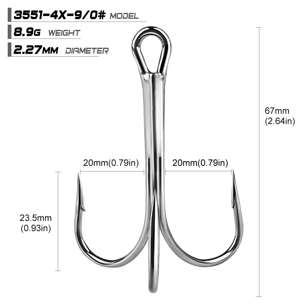 PROBEROS 4X Treble Fishing Hook High Carbon Steel Hook 6/0#-10/0# Fishhooks Fishing Tackle 10pcs/bag