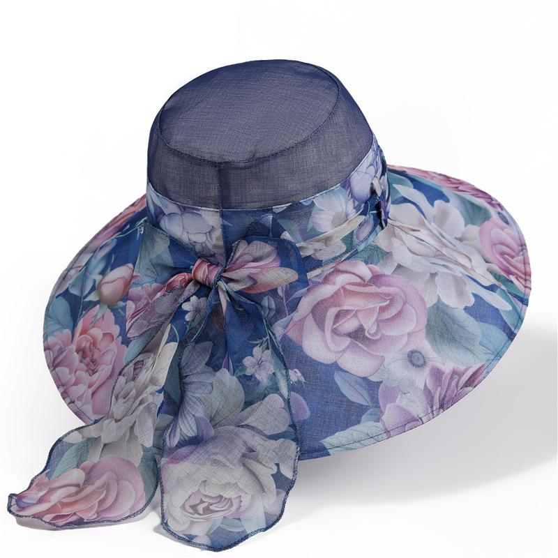 Bow big eaves bucket hat women's summer sunscreen hat breathable versatile elegant beach sun hat