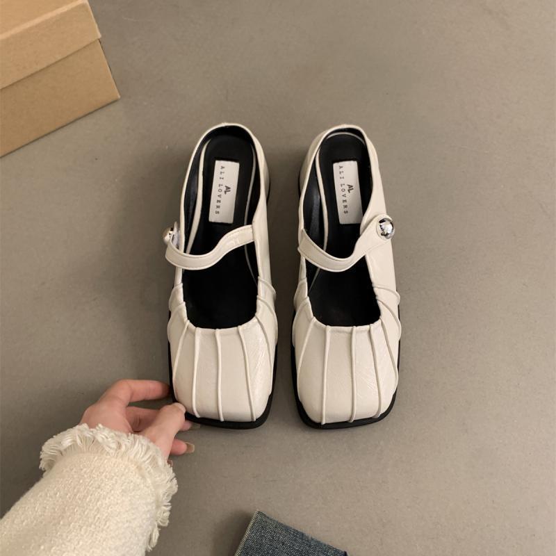 Silver thick heel sandals women's bag head half slippers female summer wear French temperament fairy style with skirt middle heel slippers