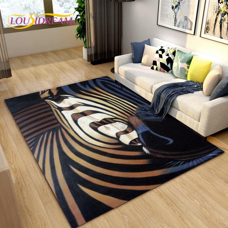 Wild Animal Zebra Area Rug Large,Carpet Rug for Living Room Bedroom Kitchen Doormat Decoration,Children Play Non-slip Floor Mat