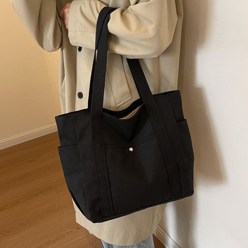 Korejský design z plátěné tašky, ležérní jednobarevná kabelka, moderní velkokapacitní kapesní taška přes rameno