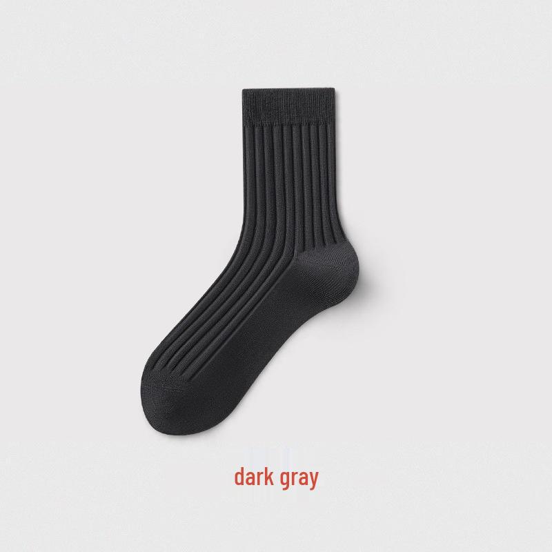 Men's Breathable Double Needle Socks: Solid Black, Sweat-Absorbent for Spring, Autumn & Winter; Ideal for Business and Sports.
