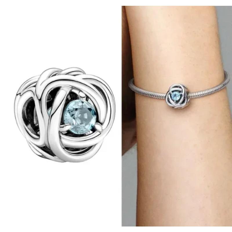 Silver S925 Twelve Month Birthstone Heart Eternity Charms Beads Pendant Fit Original Bracelet for Women DIY Fine Jewelry