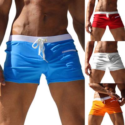 Einfarbige Herren-Badehose mit Kordelzugtaschen, schmale Strandshorts und Badebekleidung