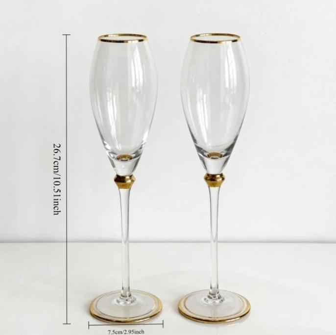Bicchieri di Cristallo con Bordo Dorato per Champagne e Vino di Lusso - Eleganti Calici per Tavola da Pranzo Club Sale Espositive Vetro Decorativo