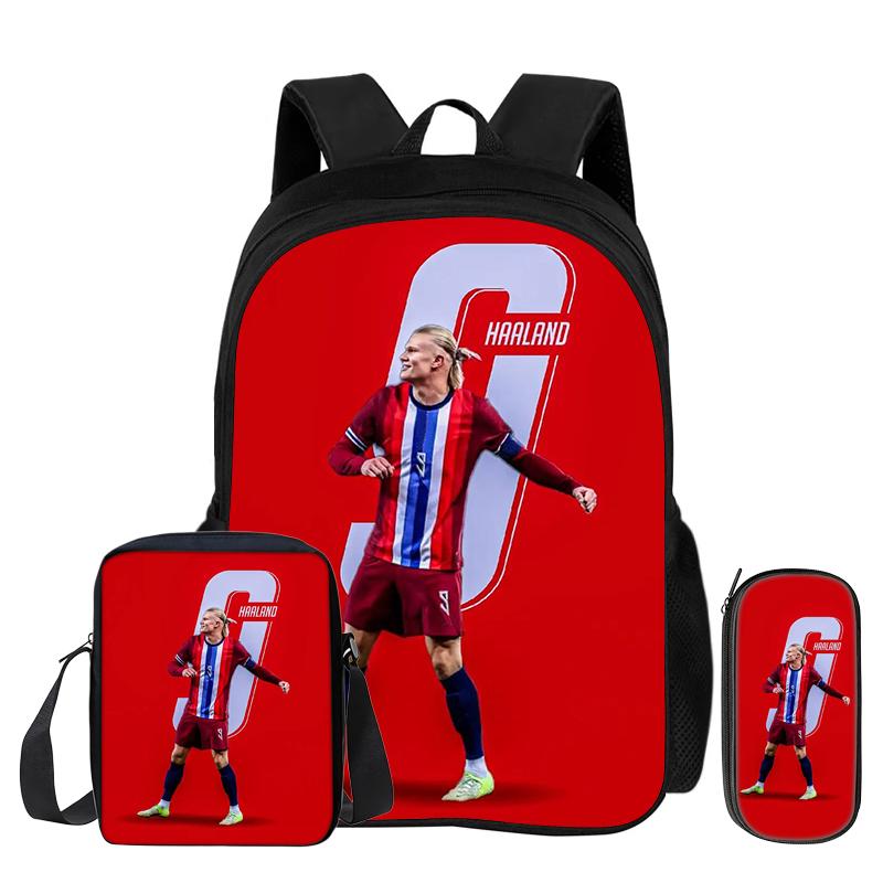 Leer, Reizen School Schoudertas, Etui's, Sport Boekentas Haaland Kinderen 3-delige Set Rugzak Voetbalster Rugzak Cadeau