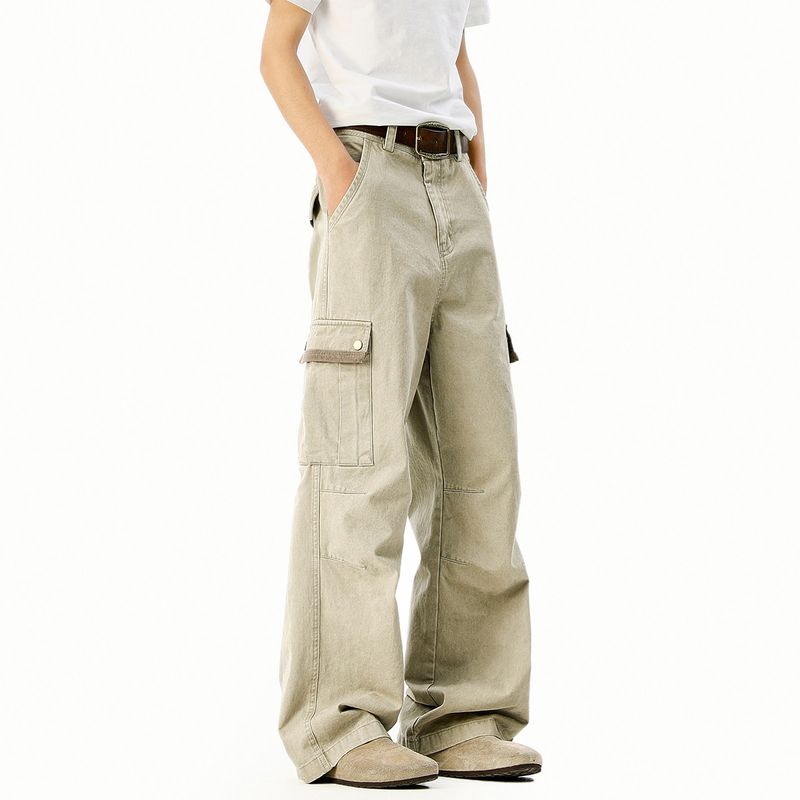 51 Hip-hop American Vintage Multi-pockets Cargo Casual Pants Men and Women Distressed Washed Loose Straight Wide Leg Trousers