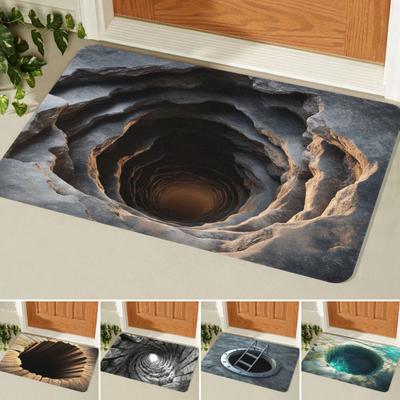 Bathroom Carpet Non-Slip Backing Optical Illusion Pattern Bathroom Rug Easy To Clean Comfortable Retreat