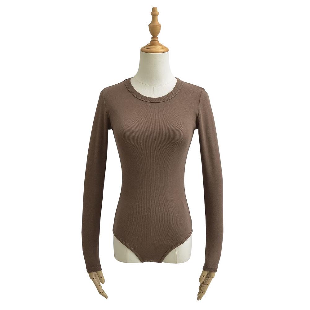 YPFF Trendy Women's Solid Color Slim Fit Round Neck Long Sleeve Bodysuit