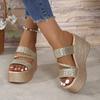 Fashion Aphixta Summer 9cm High Heels Wedge Heels Slippers Weave Women Platform Sandals Clog Shoes Slides Gold Shoes Size 43