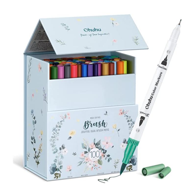 Ohuhu Art Markers Dual Tips Line Marker Set WaterColor Pen Coloring Water Color Brush Fineliner Painting Drawing School Supplies