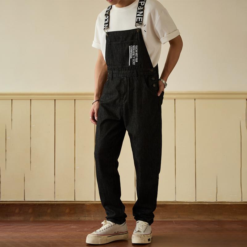 Herr Denim Långkjol Overall – Ledig Lös Passform Hängselbyxa med Justerbara Hällor för Arbete eller Streetwear