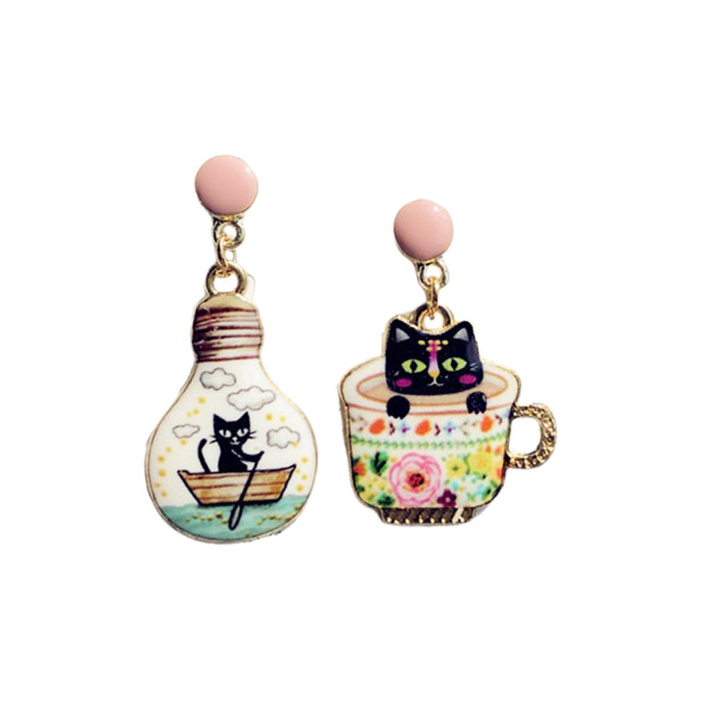 Cartoon Animal Earring For Women Cute Teacup Cat Drip Oil Dangle Earring Girls Fashionable Ear Ring Jewelry Ear Accessories