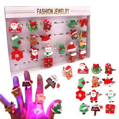 24pcs Christmas Light Up Led Rings 3D LED Finger Lights Christmas Party Flashing Rings Glow In The Dark Christmas Toys