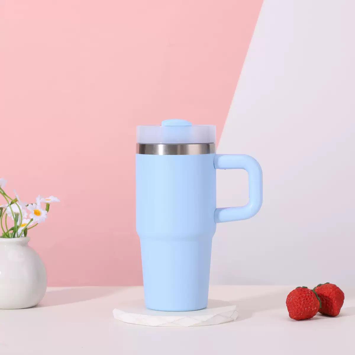 Термокружка Stanley 14 унций для автомобиля с трубочкой 14oz светло-синий