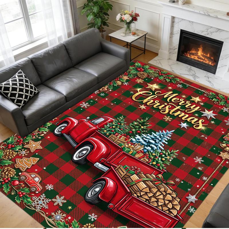 Tapis Carré Imprimé Noël Tapis de Sol Doux Antidérapant Pour Chambre à Coucher Cadeau de Fête