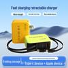Fast Charging GaN Charger with Retractable Cable for Apple, iPad, Huawei, Xiaomi, and Android.