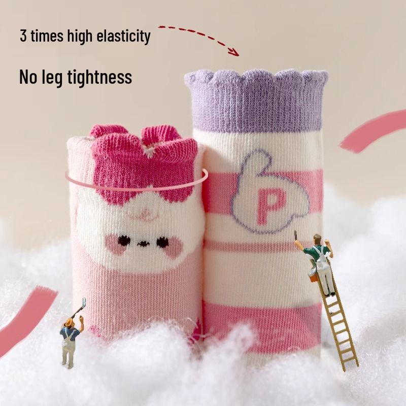 Girls' Mid-Calf Cotton Cartoon Socks - Spring to Winter