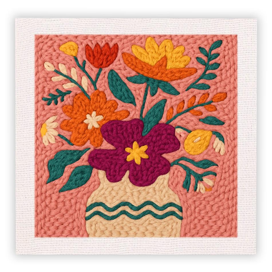 Frame Punch Needle Embroidery Starter Kits Fresh Flower Square Embroidered Kit Cross Stitch Art and Crafts Supplies Adults