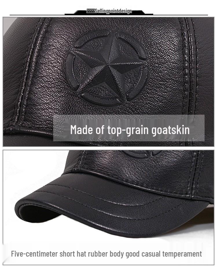 Men's Genuine Sheepskin Leather Baseball Cap - Casual Duckbill Short-Brim Hat for Middle-Aged and Elderly, Spring & Autumn Fashion