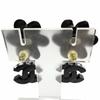 Great CHANEL Camellia COCO Mark Rhinestone Piercings (for both ears) black 02A Used