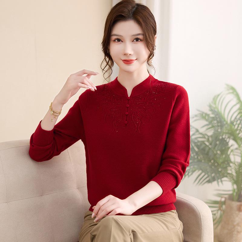2026 Year of the Tiger Red Sweater: Stylish Base Layer for Middle-Aged & Elderly Women's Wear