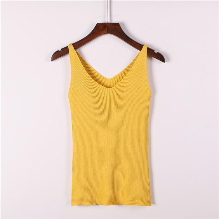 

2023 Summer Women s Korean V-Neck Sleeveless Knitted Vest Top One Size жёлтый